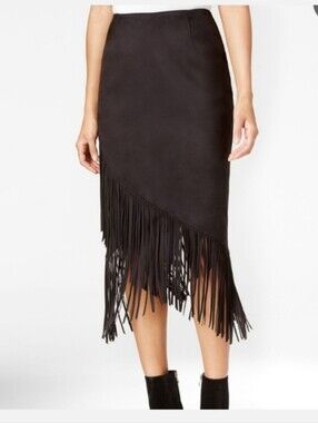 Rachel Roy Faux Suede Fringe Skirt